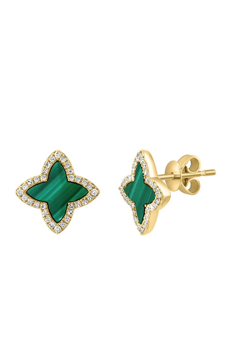 14K Yellow Gold Emerald Blossom Malachite Earrings, Alternate, color, Green