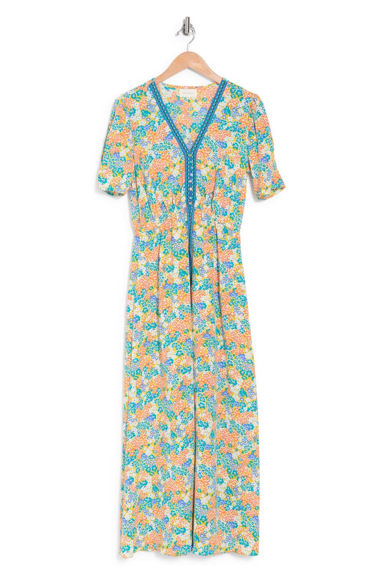 Floral Print Maxi Dress, Alternate, color, ORANGE TEAL PRINT