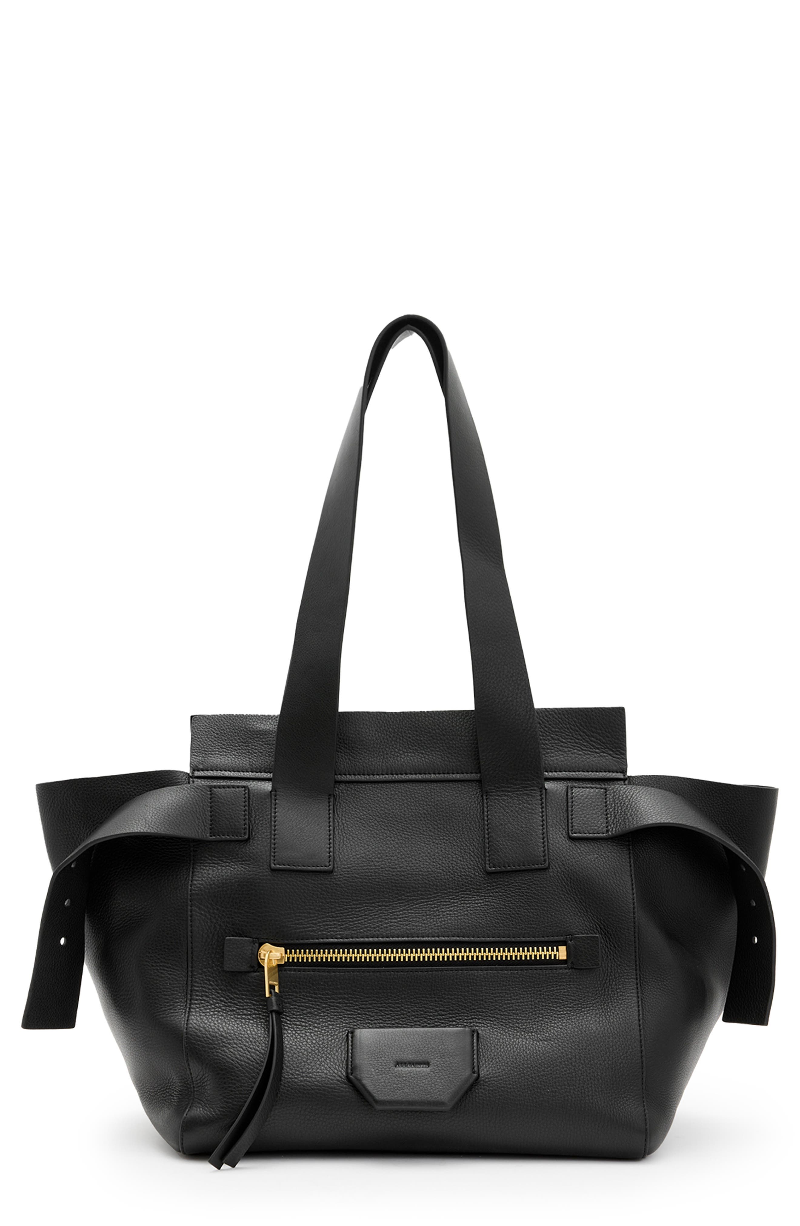 AllSaints Perez Leather Shoulder Tote, Main, color, Black