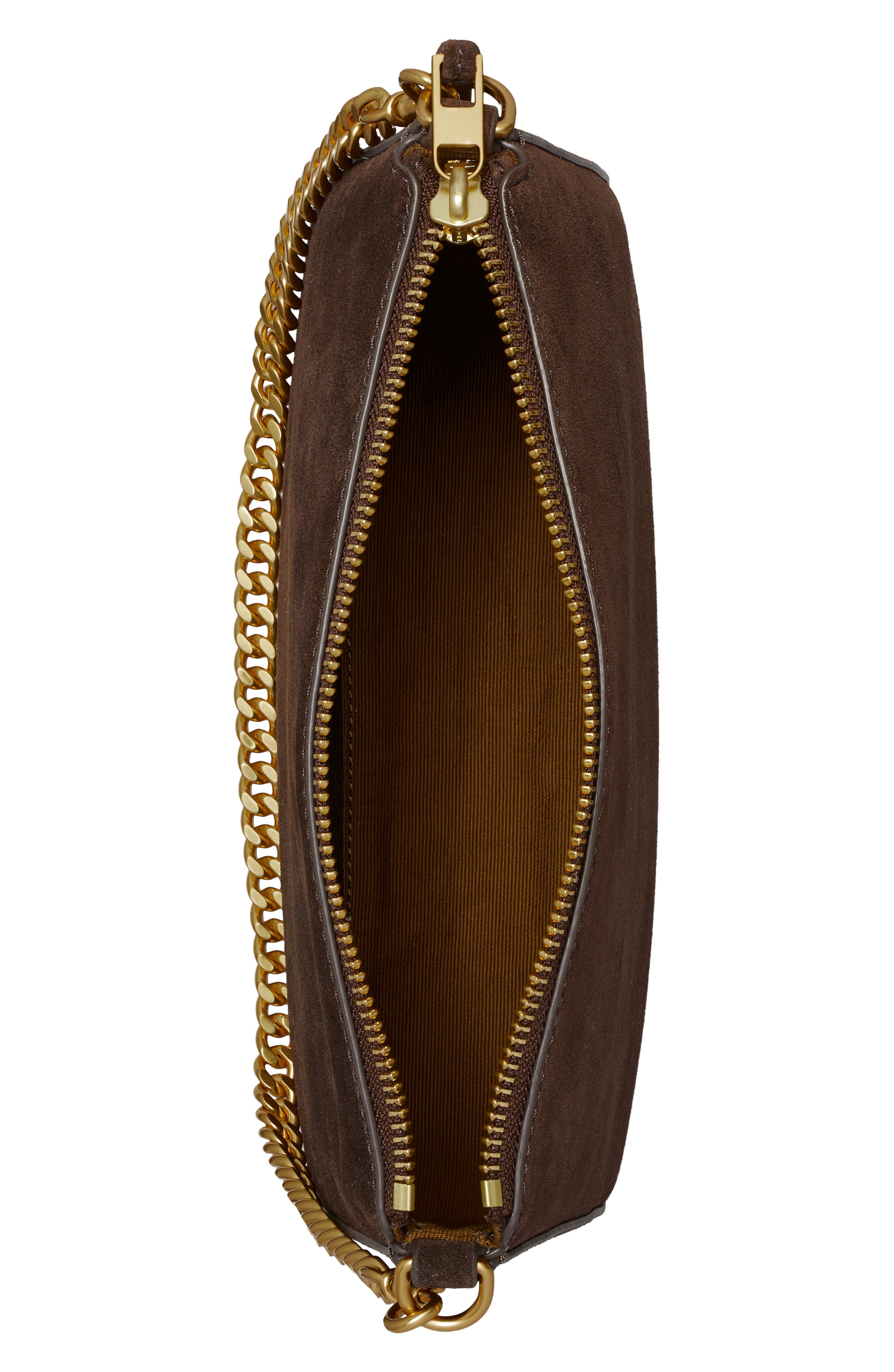 Perry Small Suede Shoulder Bag, Alternate, color, DEEP BROWN