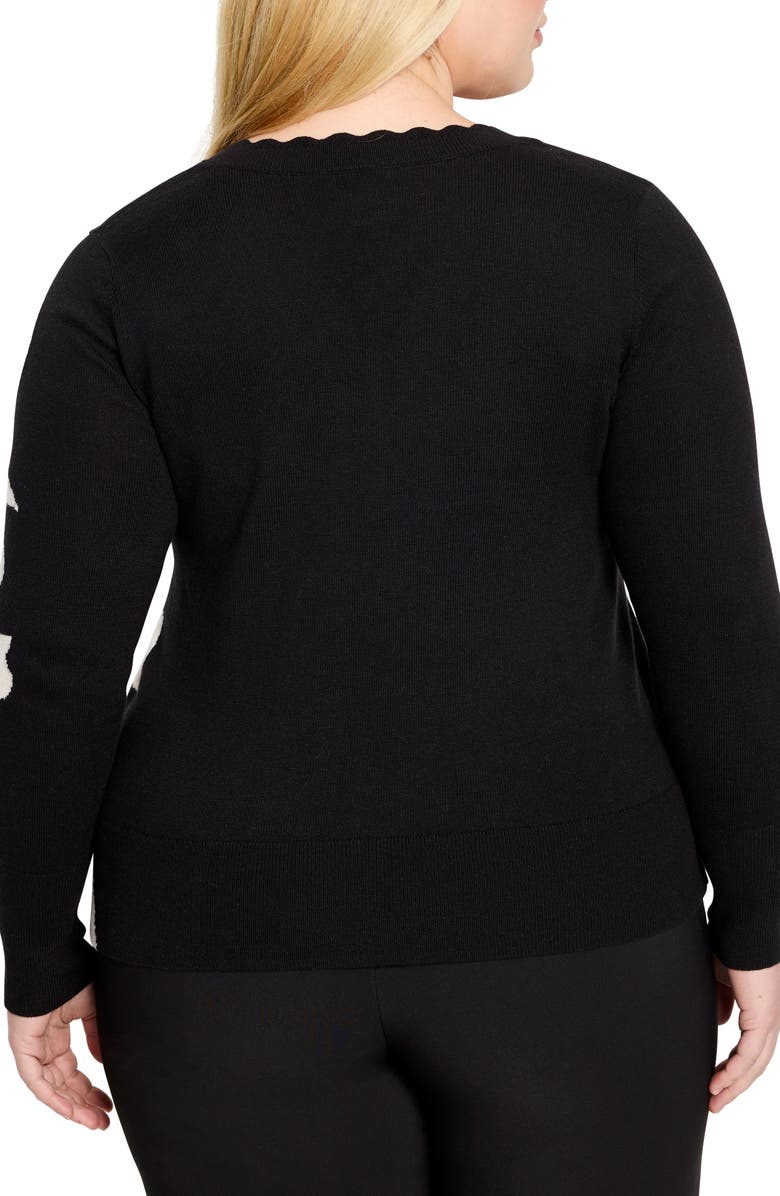 NIC+ZOE Evening Petal Scallop V-Neck Sweater, Alternate, color, Black Multi