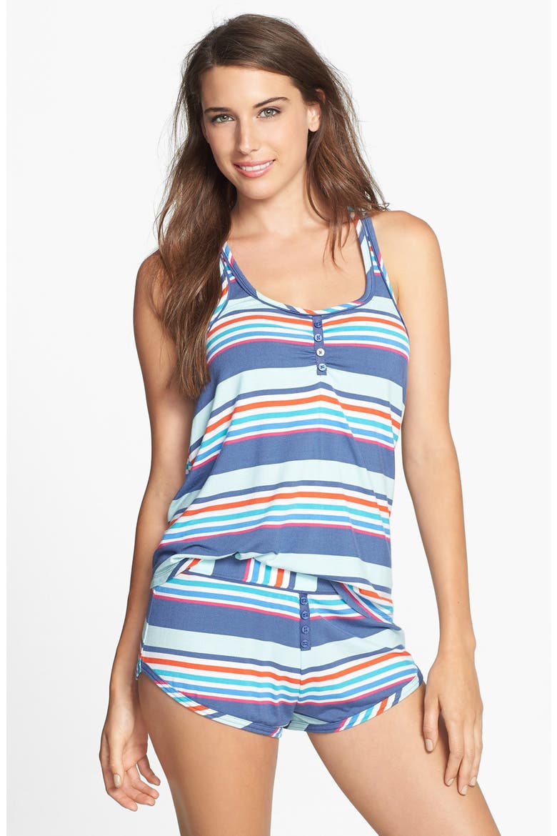 Piped Short Pajamas, Main, color, BLUE MULTI STRIPE