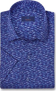 David Donahue Printed Short Sleeve Sport Shirt