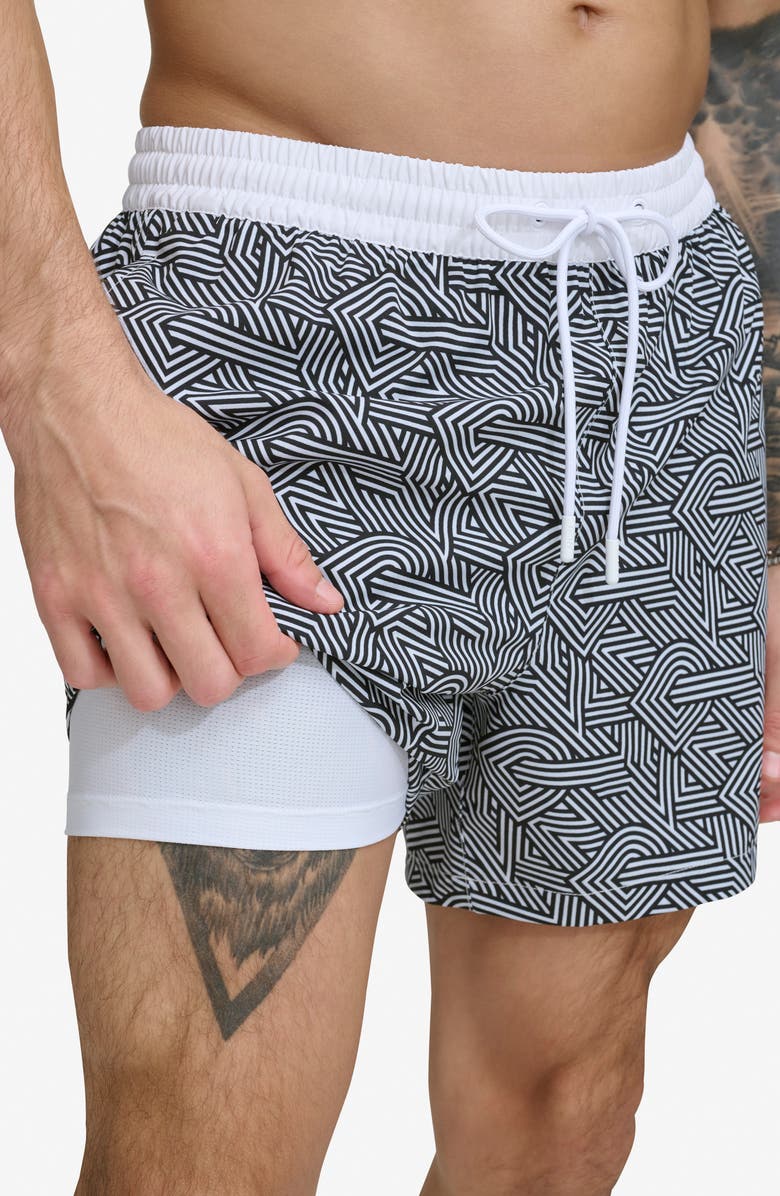 DKNY Modern Paisley Swim Trunks, Alternate, color, Crosswalk