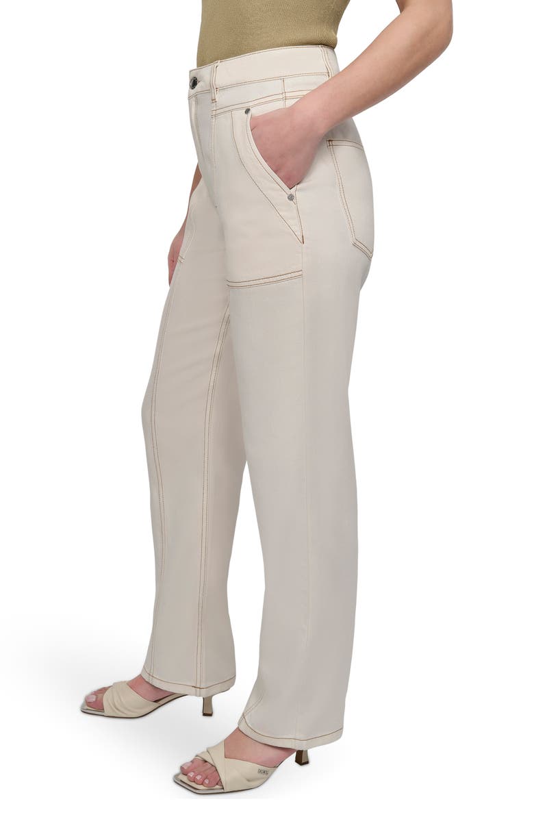 DKNY Contrast Stitch Ecru Jeans, Alternate, color, Ecru