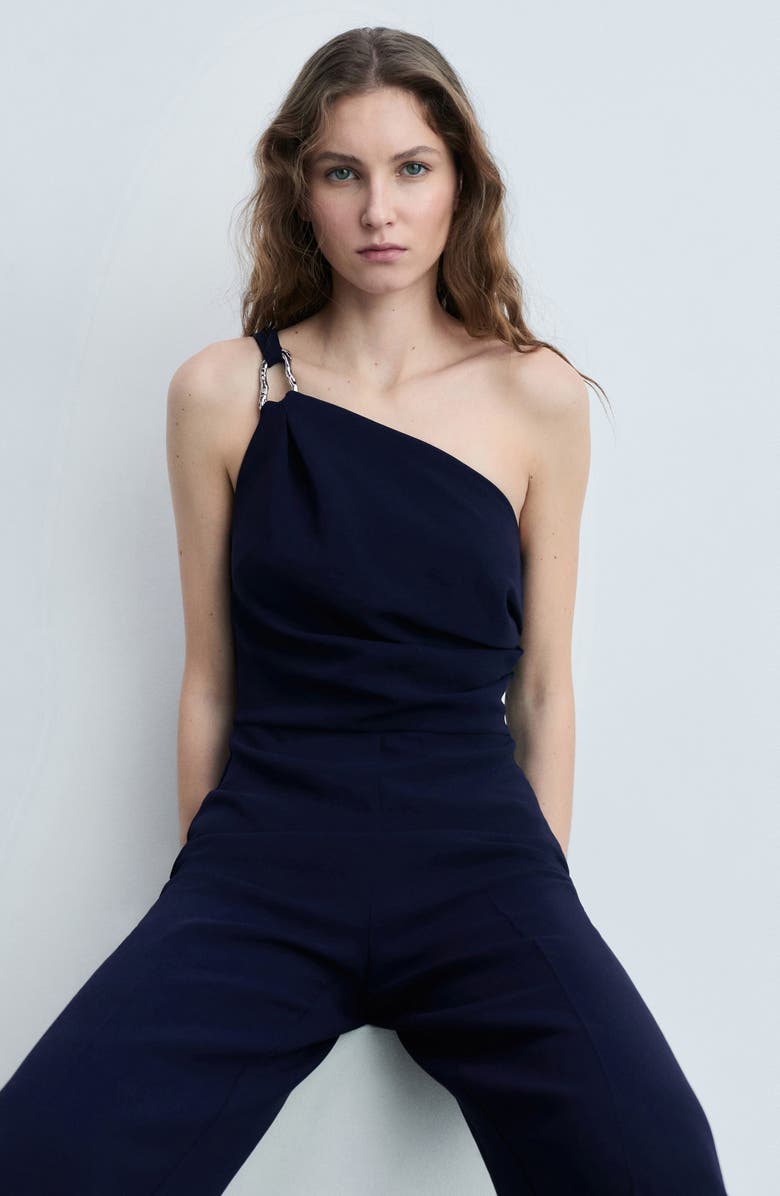 MANGO Asymmetric Wide Leg Jumpsuit, Alternate, color, Night Blue