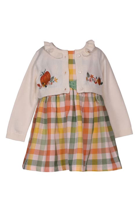 Harvest Plaid Dress & Cardigan Set (Baby)