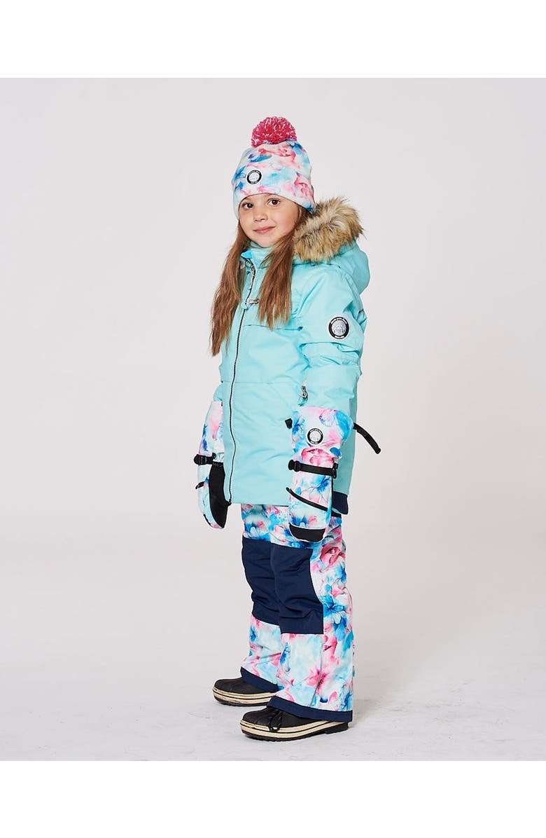 Deux par Deux Lined Knit Pompom Hat Flower, Main, color, Blue