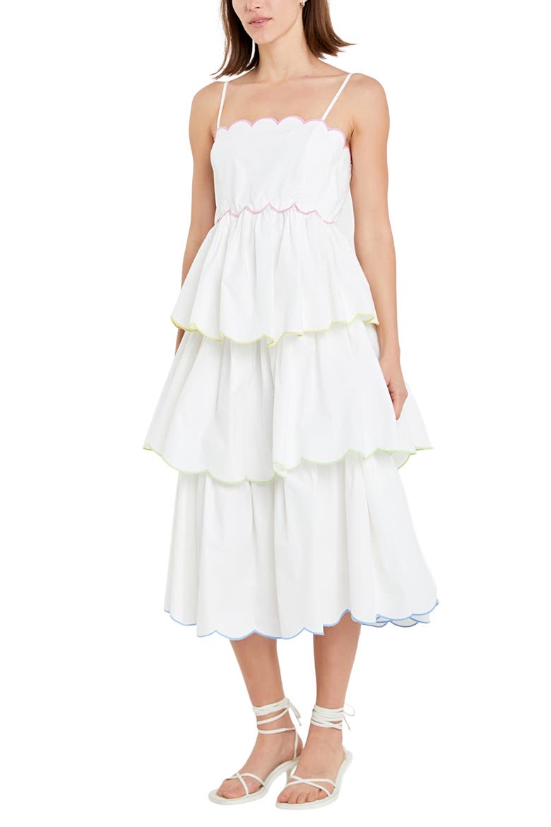 Scallop Sleeveless Sundress, Alternate, color, WHITE