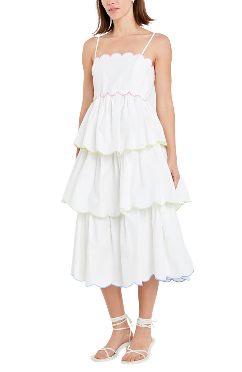 English Factory Scallop Sleeveless Sundress, Alternate, color, White