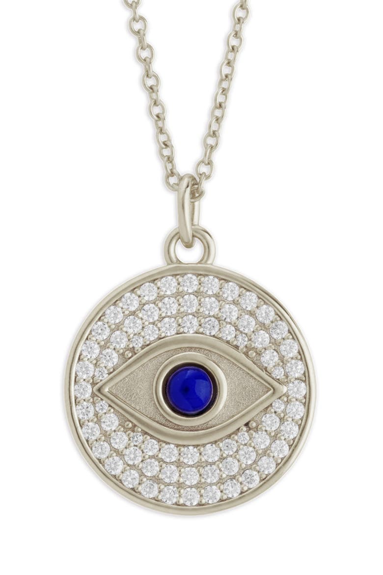 Pavé Evil Eye Pendant Necklace, Main, color, SILVER