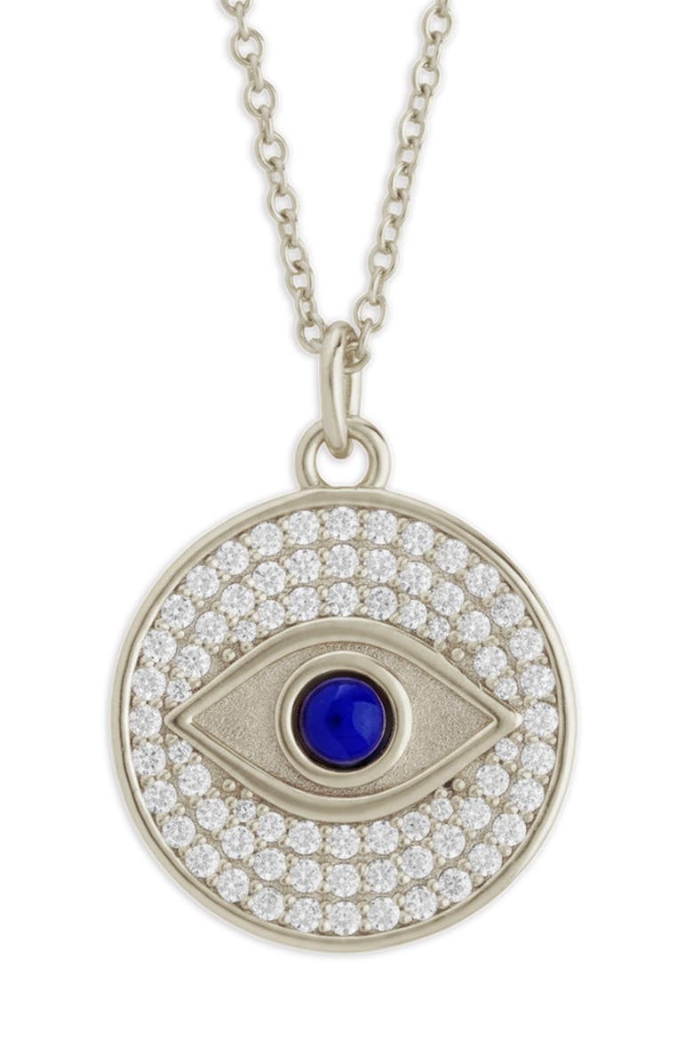Sterling Forever Pavé Evil Eye Pendant Necklace, Main, color, Silver