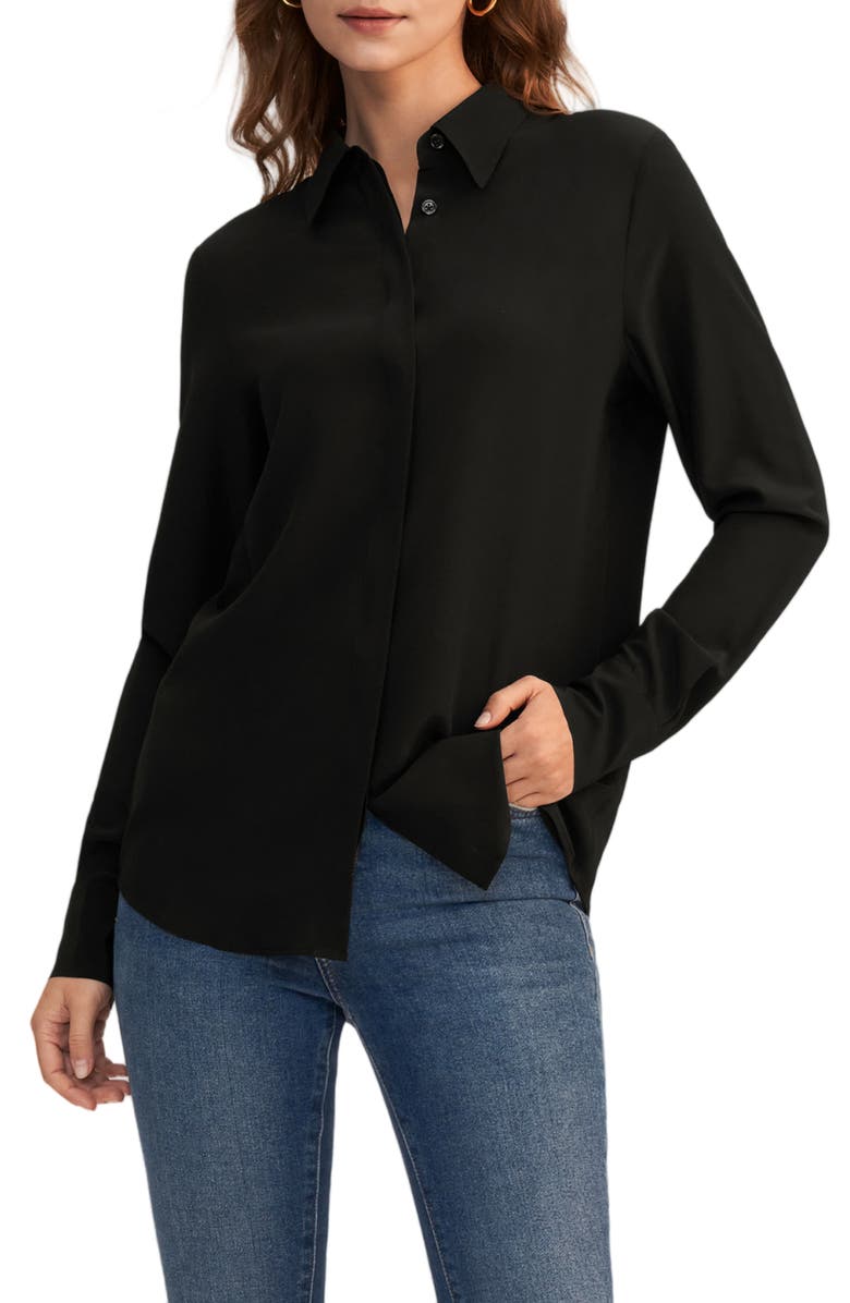 Lilysilk Classic Comfort Silk Shirt, Main, color, Black