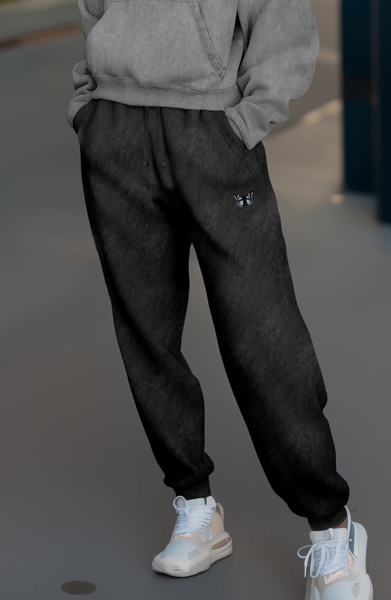 Dalix Womens Butterfly Midweight Fleece Washed Jogger Pant, Alternate, color, Black