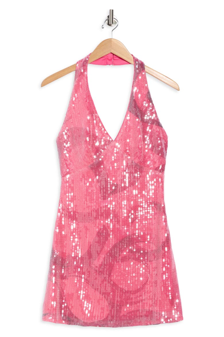 Mollie Sequin Halter Minidress, Alternate, color, FUCHSIA DRAMATIC BRUSHSTROKE