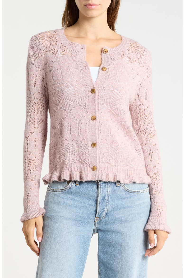Long Sleeve Ruffle Cardigan, Main, color, PINK TIMBER
