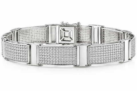 5.66ct Men's Diamond 8.5" Bracelet Silver 25 Grams 12mm Wide