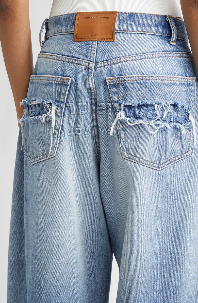 Alexander Wang Distressed Logo Blow Up Barrel Leg Jeans, Alternate, color, Authentic Light Indigo