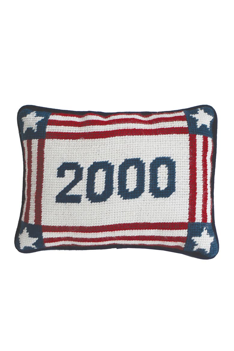 Year "2000" Stars & Stripes Needlepoint Mini Accent Pillow 6.5" x 9", Main, color, White