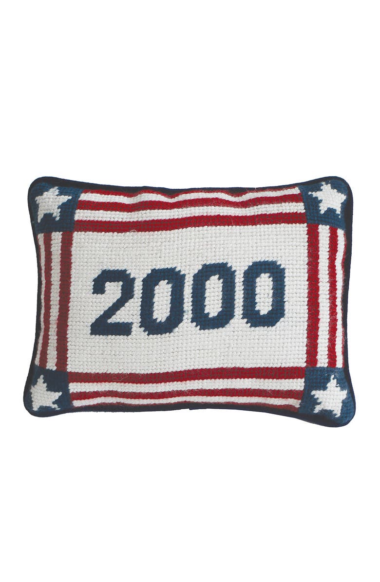 C&F Home Year "2000" Stars & Stripes Needlepoint Mini Accent Pillow 6.5" x 9", Main, color, White
