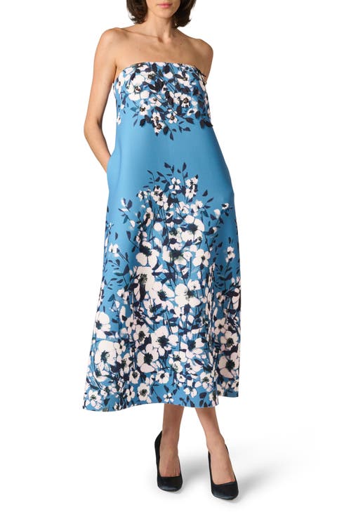 Print Strapless Scuba Trapeze Dress