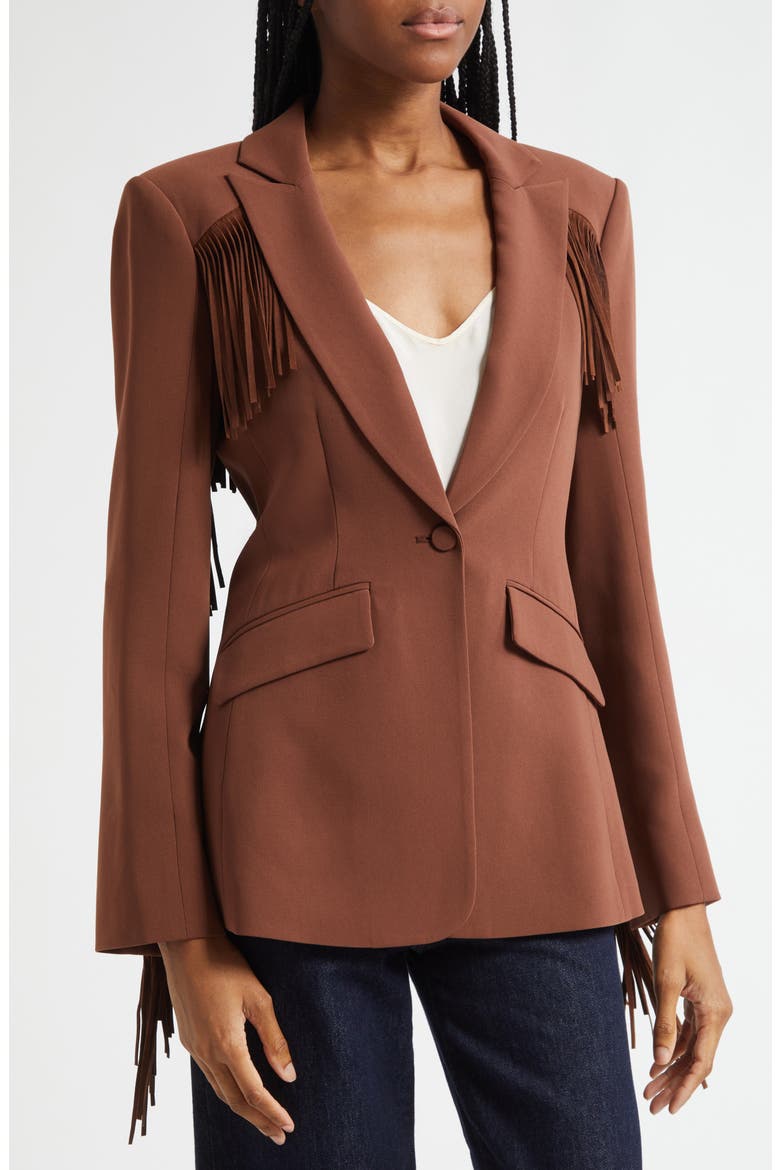 Western Fringe Trim Blazer, Alternate, color, DARK SEPIA