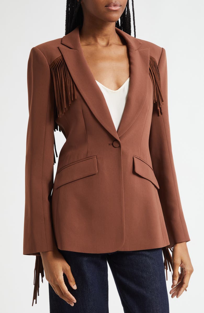Cinq à Sept Western Fringe Trim Blazer, Alternate, color, Dark Sepia