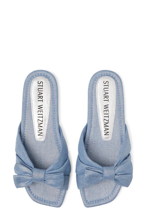 Stuart Weitzman Sofia Metallic Denim Bow Slide Sandals In Blue Silver