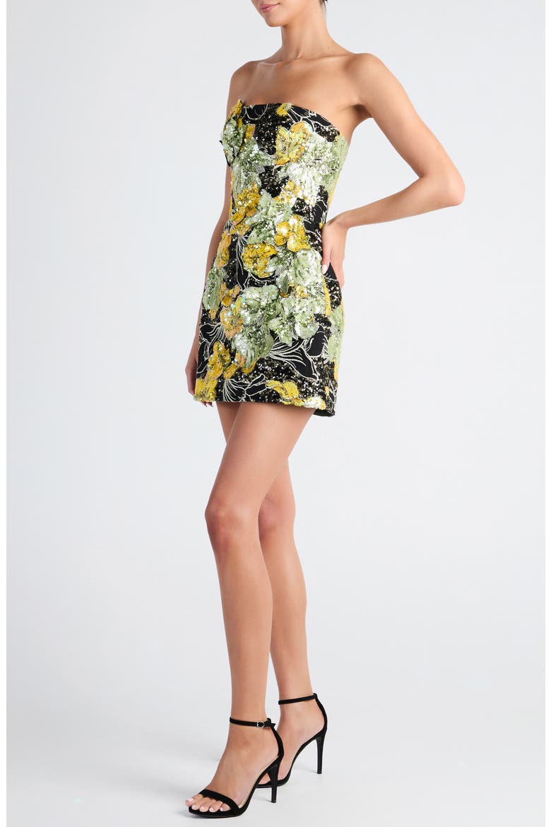 Brady Sequin Strapless Minidress, Alternate, color, BLACK/ CHARTREUSE