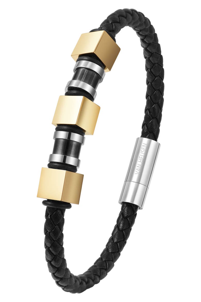 Men's Ornaments Leather Bracelet, Alternate, color, GOLD