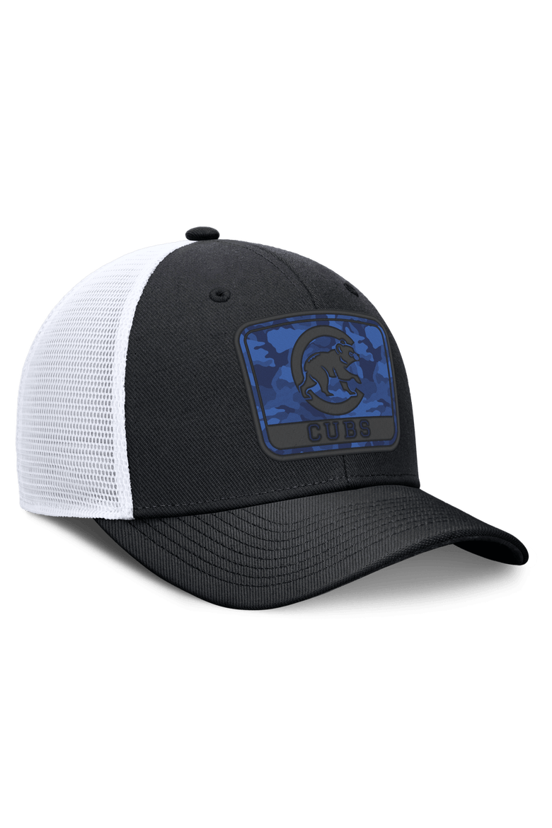 Men's Nike Black/White Chicago Cubs Camo Rise Trucker Dri-FIT Adjustable Hat, Alternate, color, Black