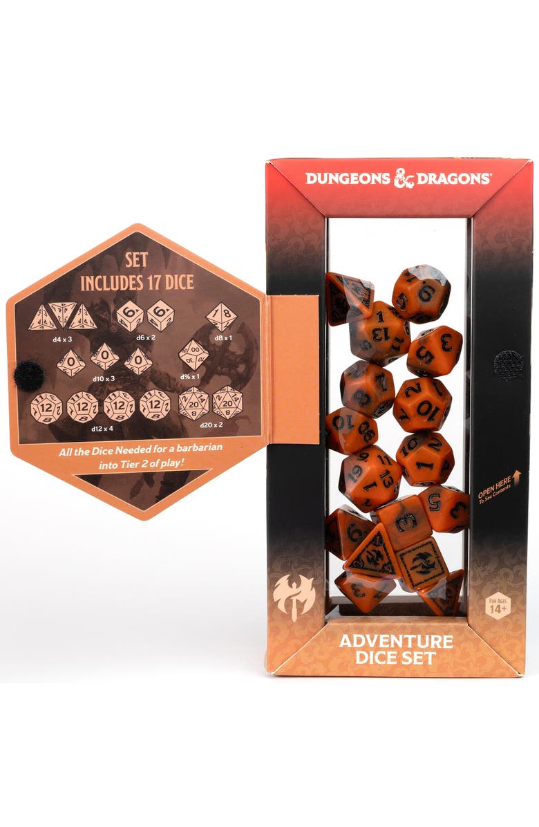 Dungeons & Dragons D&D Adventure Dice Barbarian Orange, 15Pc Rpg Set, Alternate, color, 
