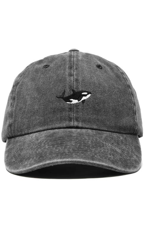 Dalix Killer Whale Embroidered Dad Hat In Washed Black