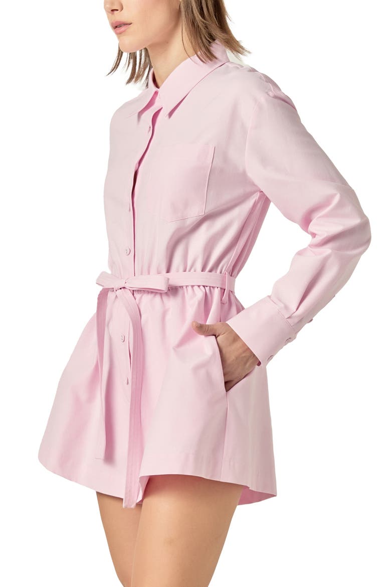 Long Sleeve Oxford Cotton Romper, Alternate, color, PINK