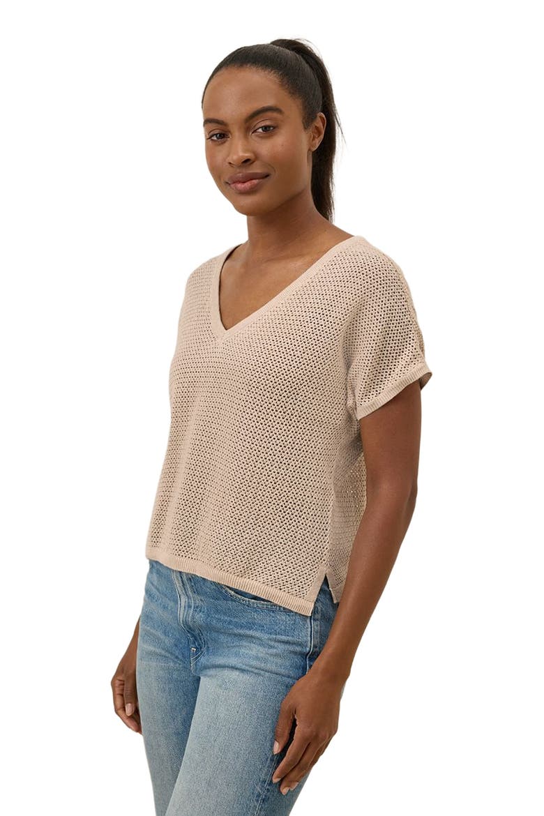 Beachside Linen V-Neck Top Made with Organic Cotton, Alternate, color, Sandshell