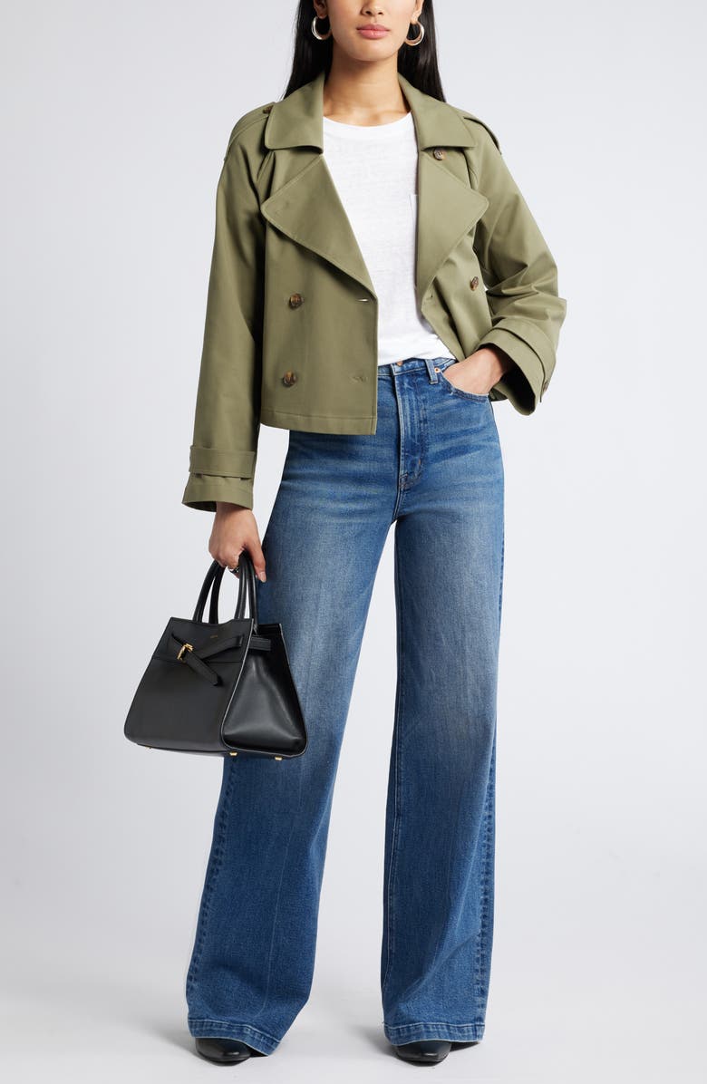 Nordstrom Crop Stretch Cotton Trench Coat, Alternate, color, Olive Burnt