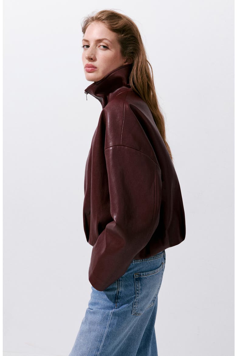 Faux Leather Funnel Neck Jacket, Alternate, color, MAROON