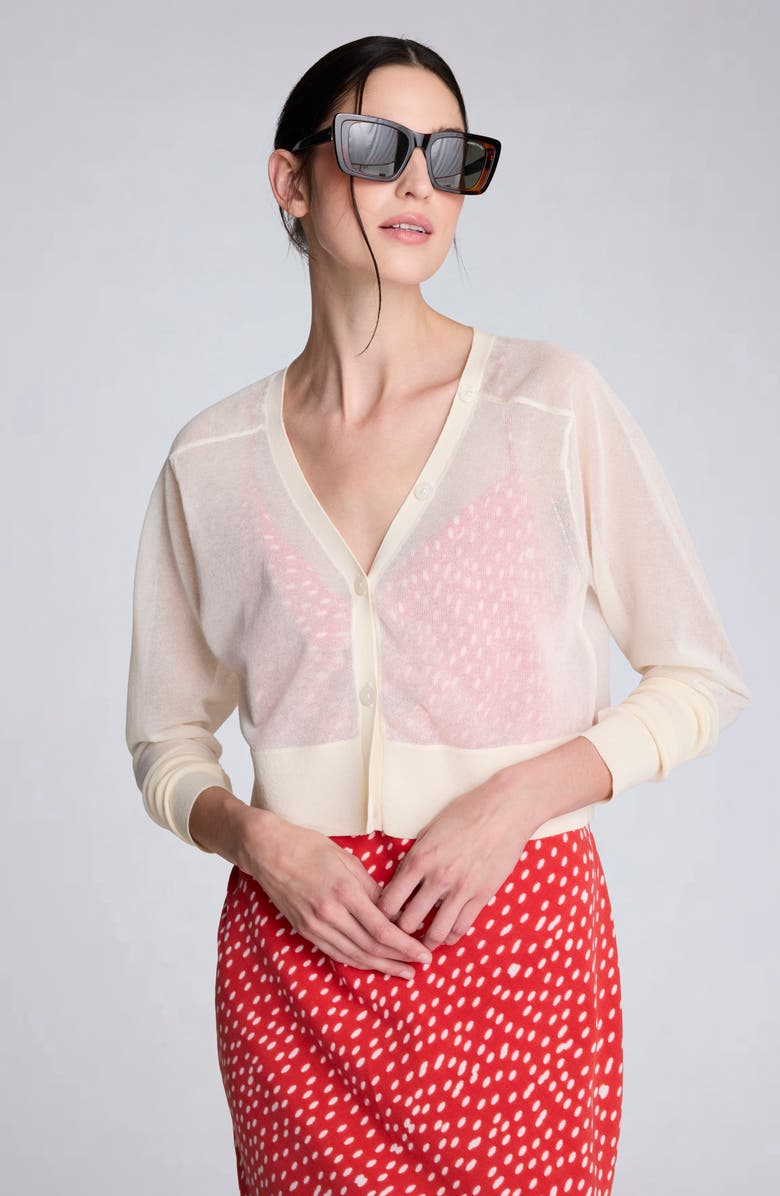 Kenneth Cole Crop Sheer Saddle Shoulder Cardigan, Alternate, color, Oyster