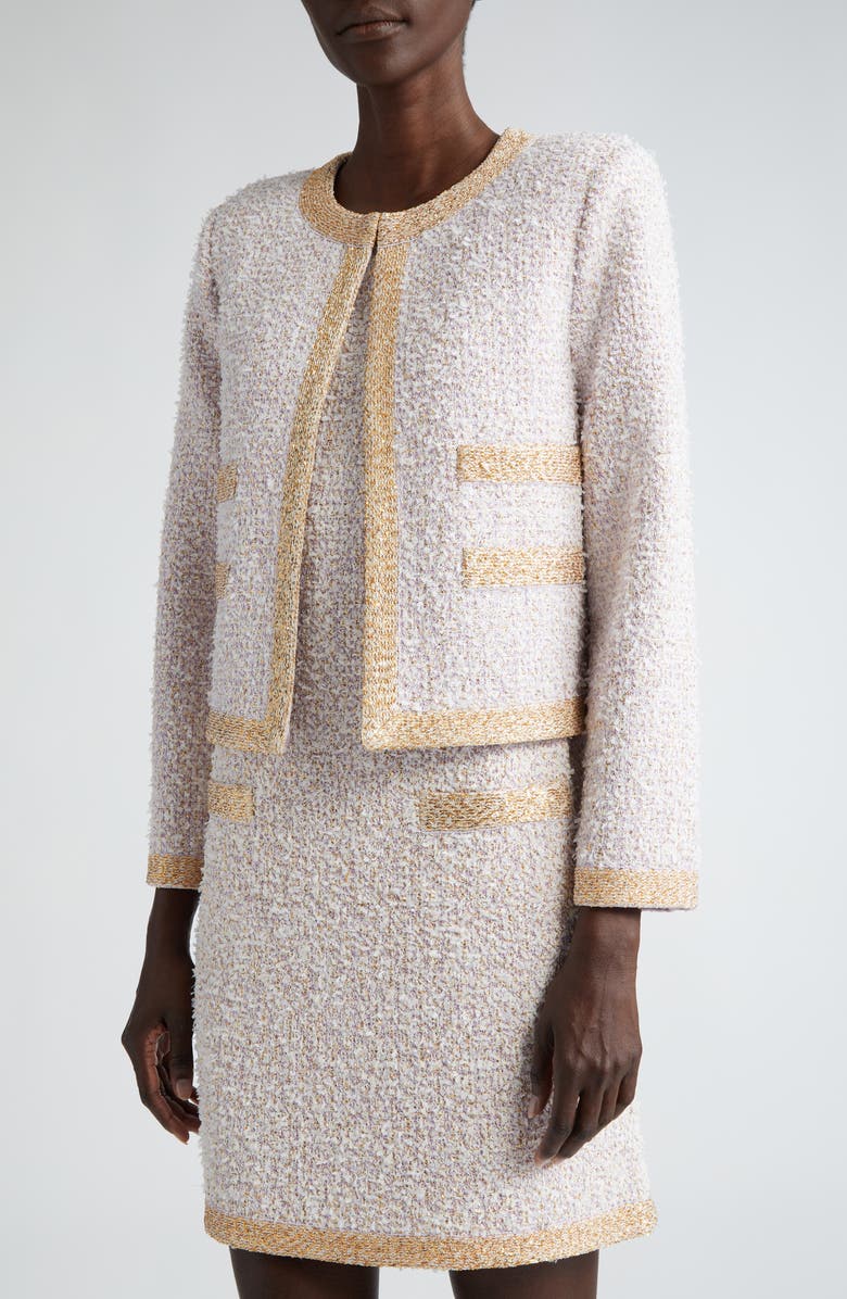 St. John Evening Sequin Eyelash Tweed Crop Jacket, Alternate, color,