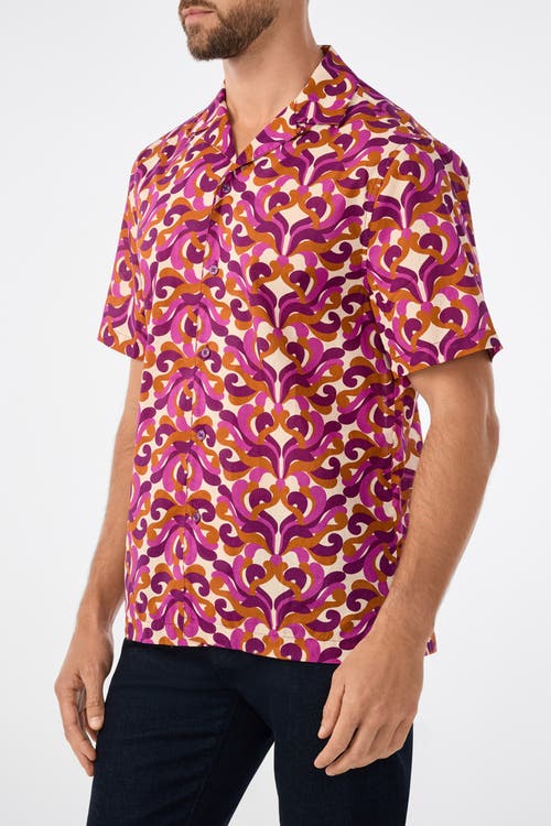 Mr Turk Felix Short Sleeve Printed Button-up Shirt In Purple