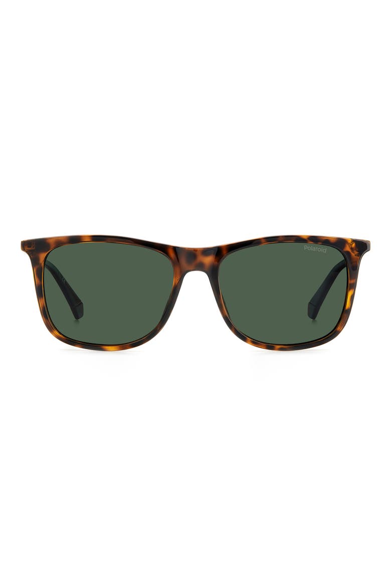 55mm Polarized Rectangular Sunglasses, Alternate, color, HAVANA/ GREEN POLARIZED
