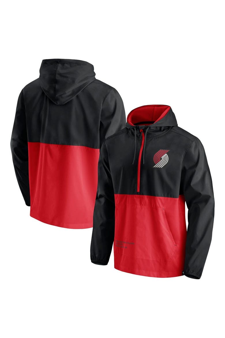 Men's Fanatics Branded Black/Red Portland Trail Blazers Anorak Block Party Windbreaker Half-Zip Hoodie Jacket, Main, color, Black