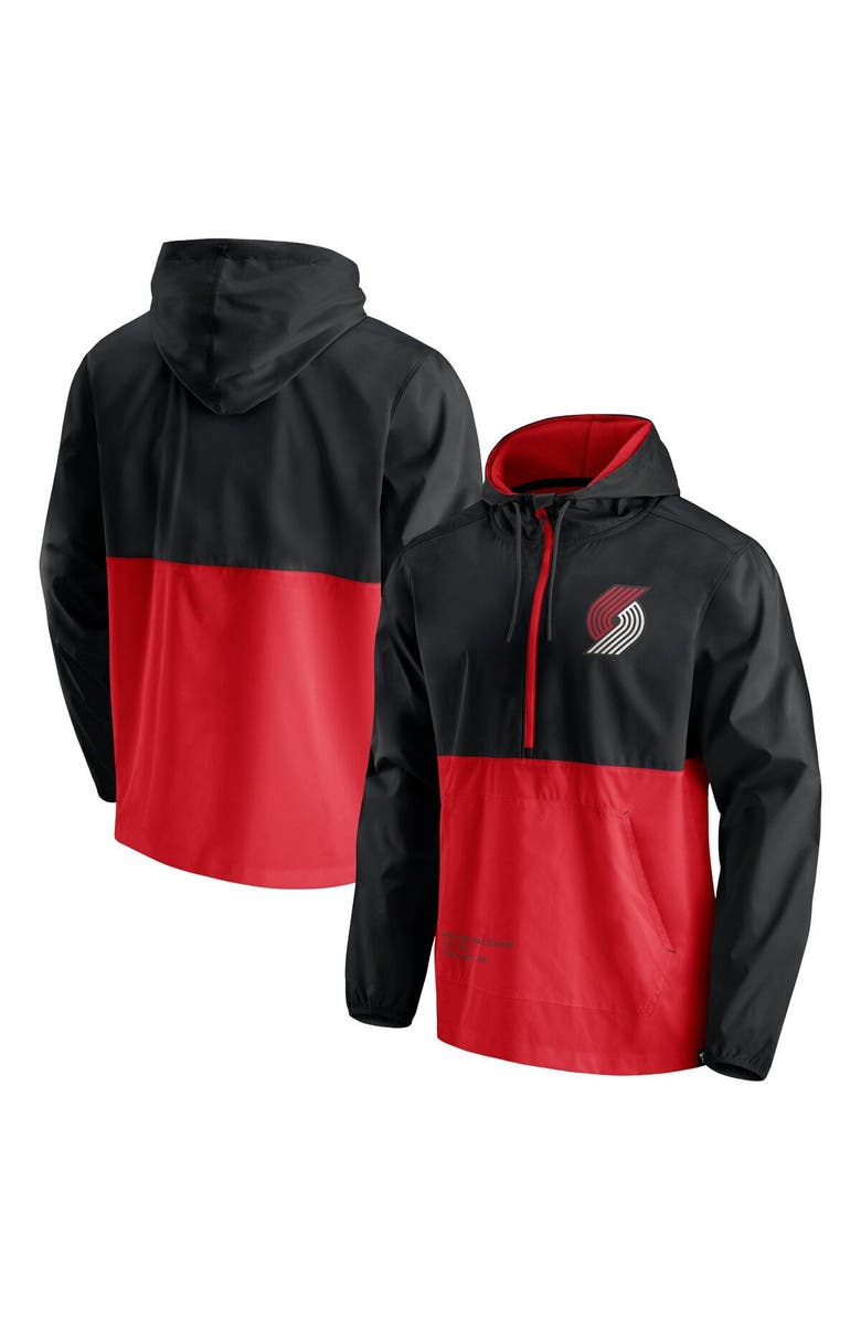 FANATICS Men's Fanatics Branded Black/Red Portland Trail Blazers Anorak Block Party Windbreaker Half-Zip Hoodie Jacket, Main, color, 