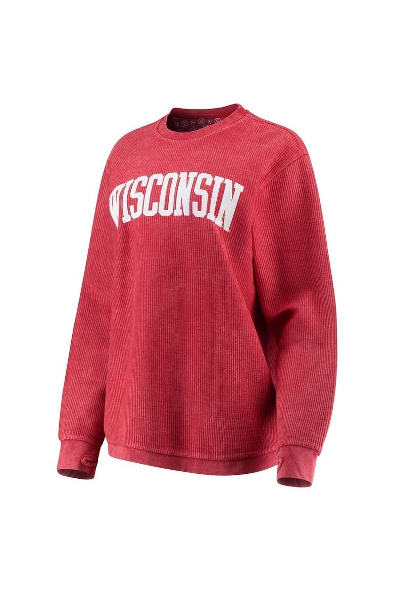 Women's Pressbox Red Wisconsin Badgers Comfy Cord Vintage Wash Basic Arch Pullover Sweatshirt, Alternate, color, RED