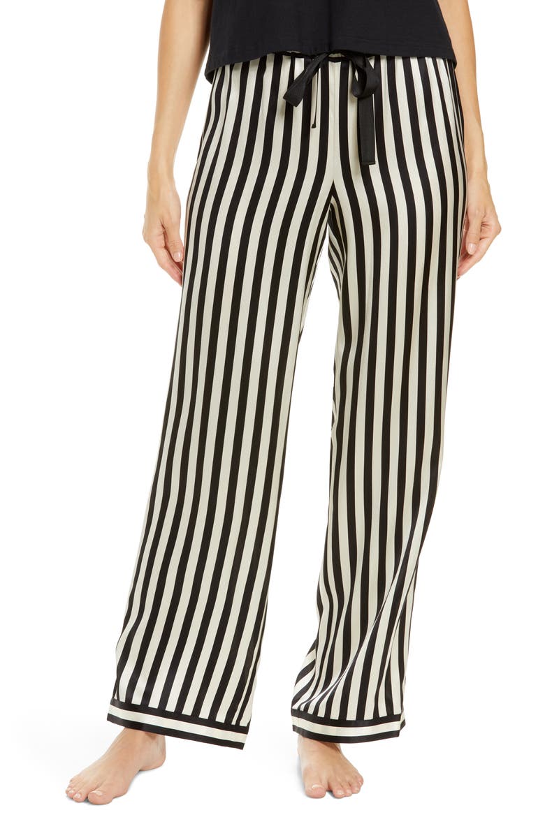 Chantal Silk Pajama Pants, Main, color, NOIR ECRU