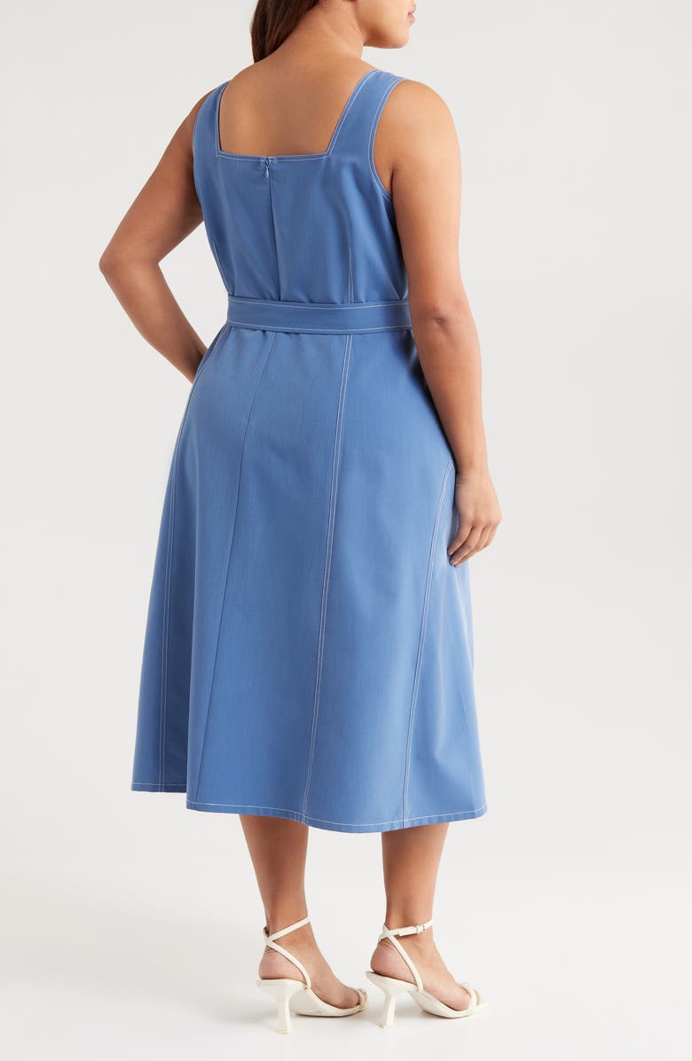 Tahari ASL Belted Denim Midi Dress, Alternate, color, Indigo