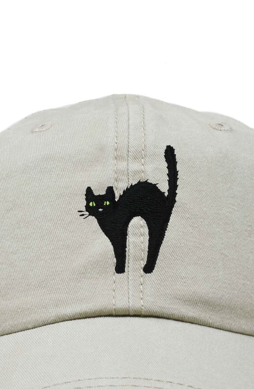 Dalix Black Cat Embroidered Casual Hat In Washed Stone White