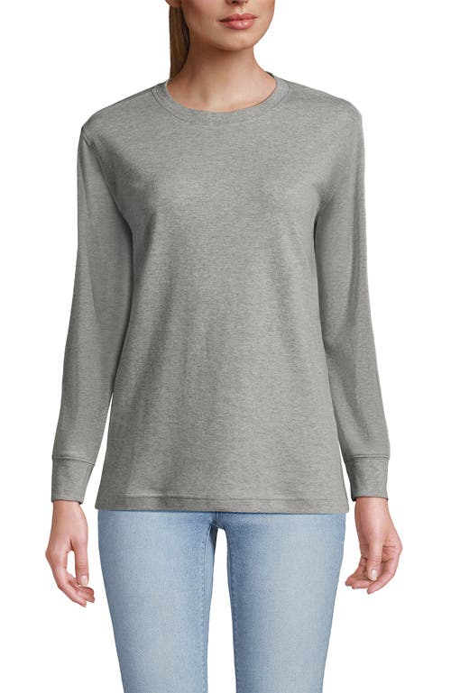 Lands' End Long Sleeve Cotton Interlock Crew T-shirt In Gray