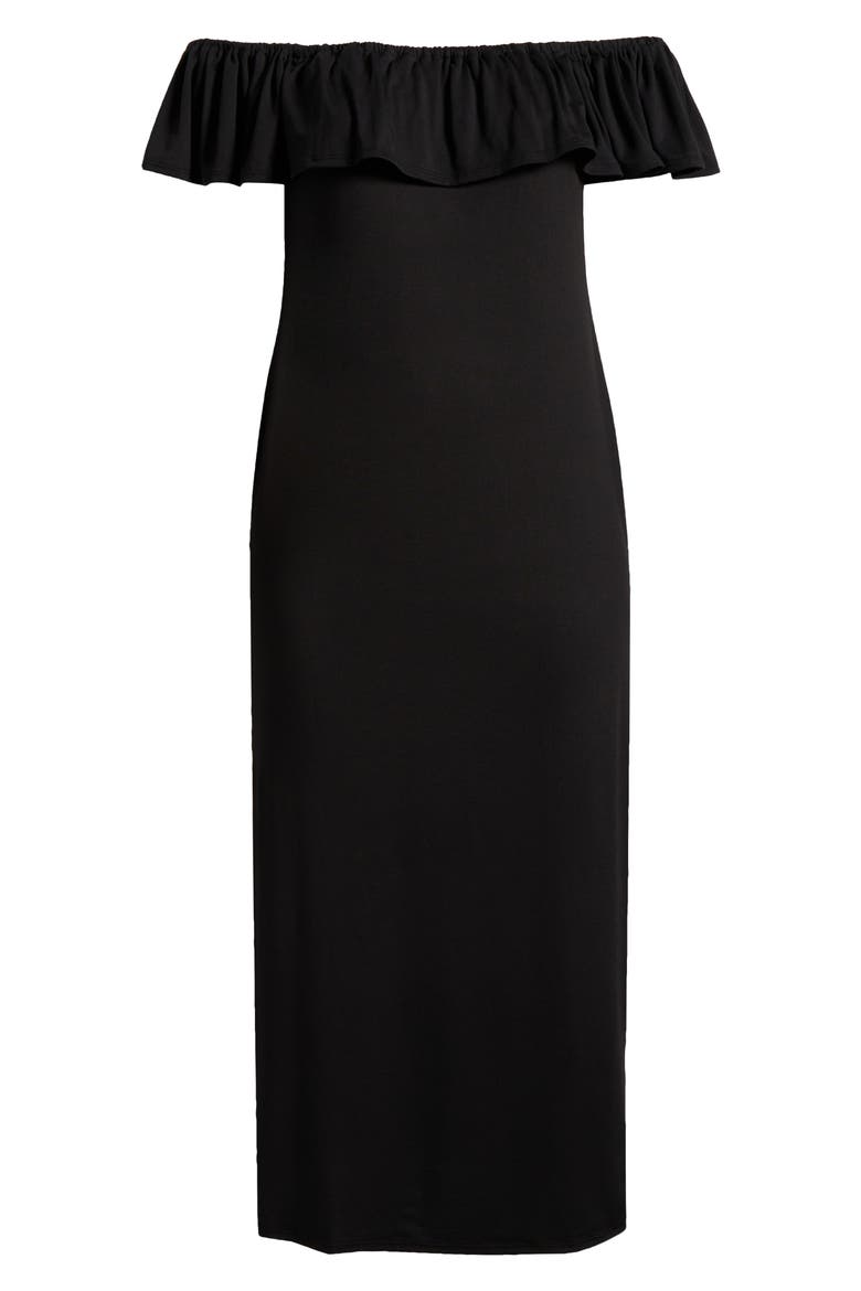 Off the Shoulder Jersey Midi Dress, Alternate, color, BLACK