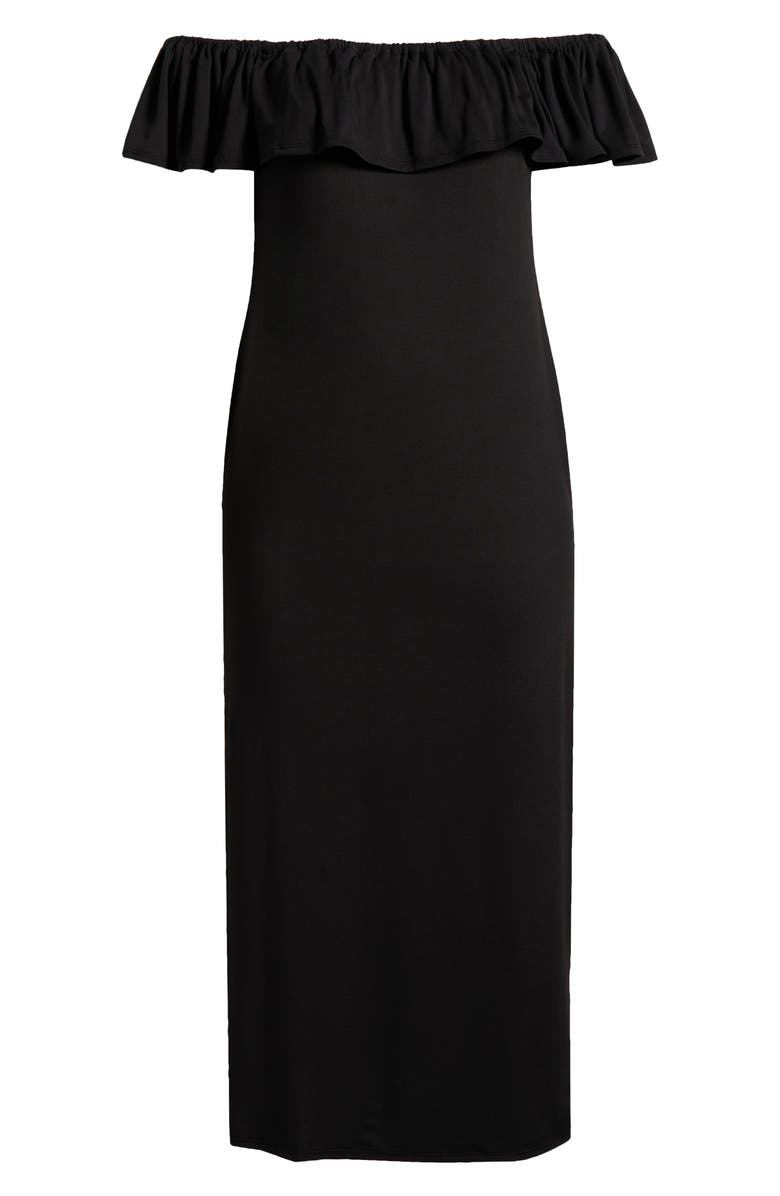 24seven Comfort Apparel Off the Shoulder Jersey Midi Dress, Alternate, color, Black